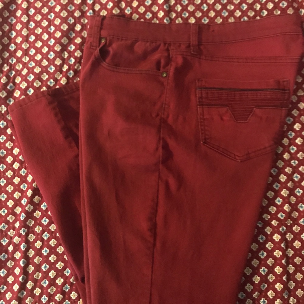 Fried denim dark red jeans men